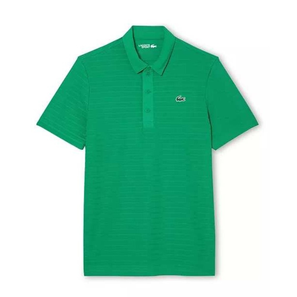 Lacoste Sport Mens Regular Fit Striped Pique Polo Shirt Green Size Medium